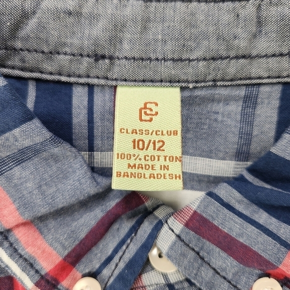 Class Club Boy's Short Sleeve Plad Button down shirt. Size 10/12. New. C1 - Picture 6 of 7